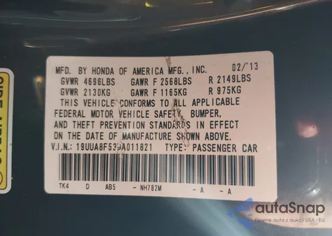 2013 Acura Tl 3.5 from USA, damaged, VIN 19UUA8F53DA011821